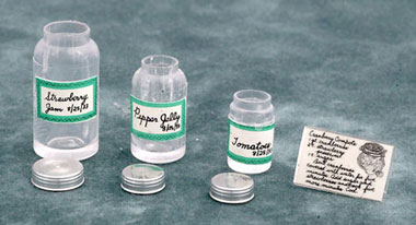 Dollhouse Miniature Mason Jar Set, Green, Jars, Labels, Caps